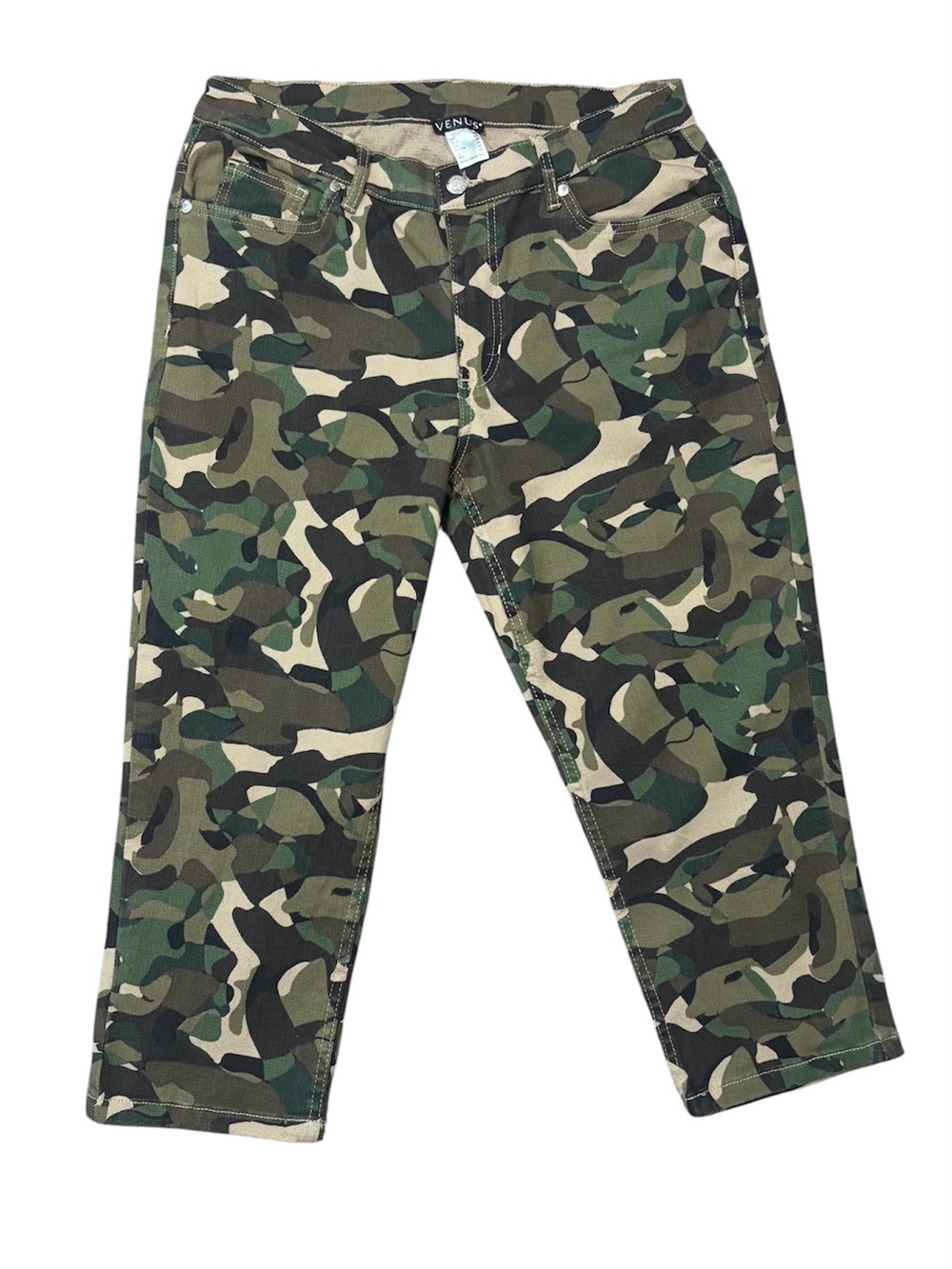 VENUS Women's Camo Jeans Green & Brown Ankle Capri Stretch Urban Street